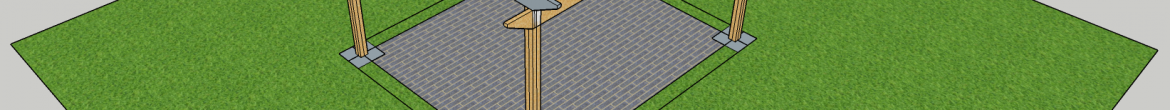 3D design - Timber Pergola with precast concrete paving blocks.