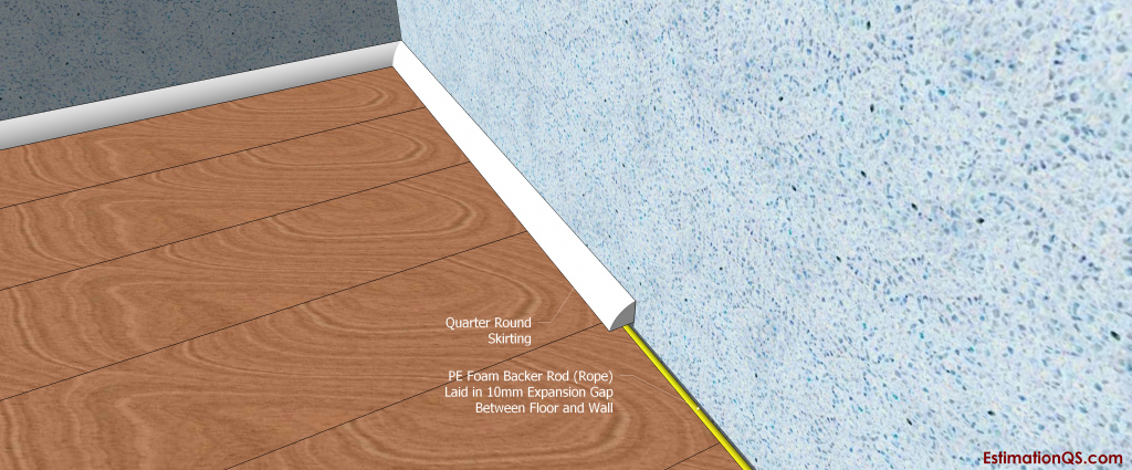 Fig 2 - Laminate Floor Skirting PE Foam Backer Rod and Silicone Caulk