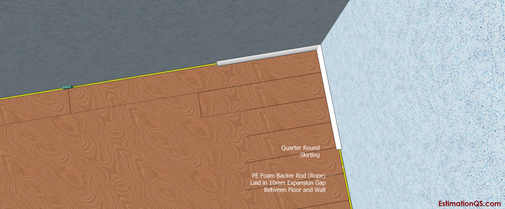 Fig 3 - Laminate Floor Skirting PE Foam Backer Rod and Silicone Caulk