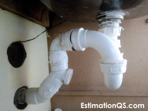 S-Trap with Bent L-shaped Configuration Under Old Kitchen Sink - Slip Nut Joint Sealed with Silicone Caulk