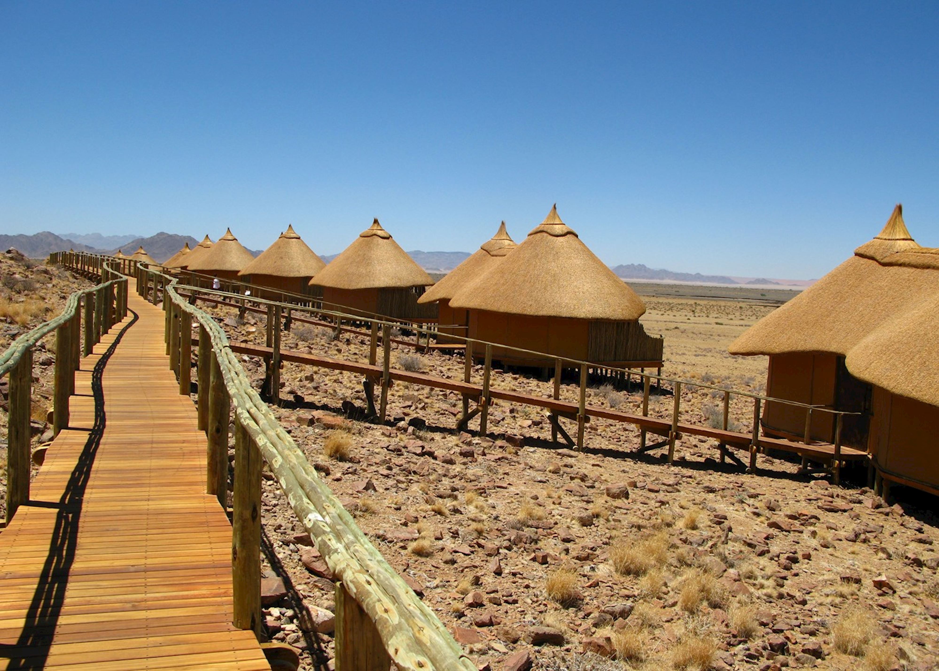 Wooden Walkway Boardwalk on Stilts Sossus Dune Lodge in Sossusvlei Namibia