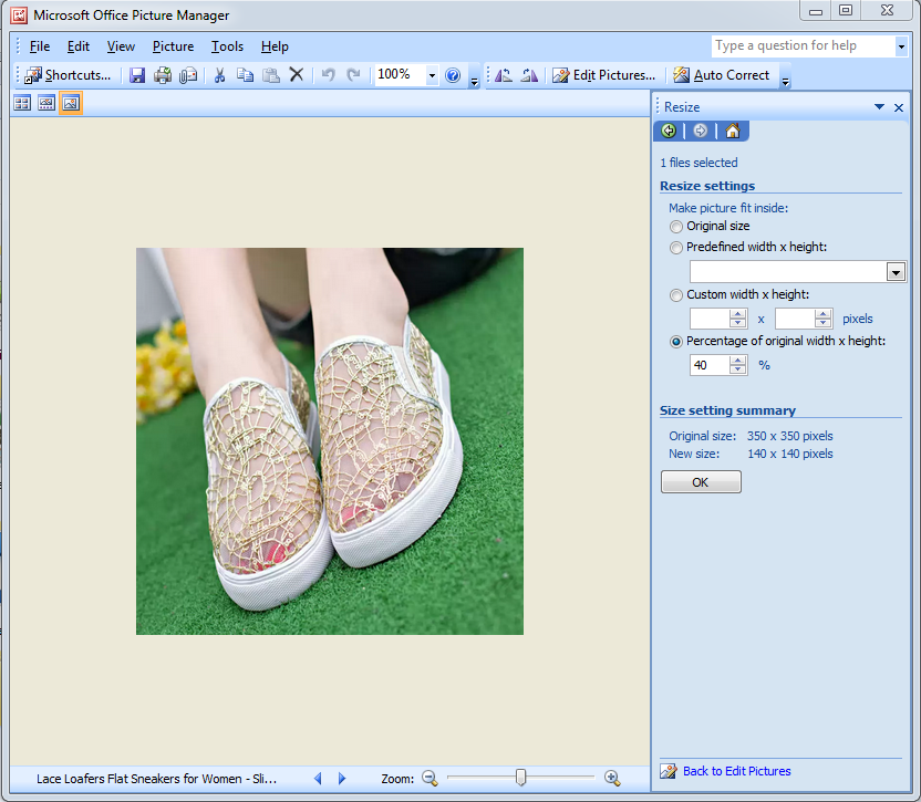 Microsoft Office Picture Manager - Practical real life applications of percentages