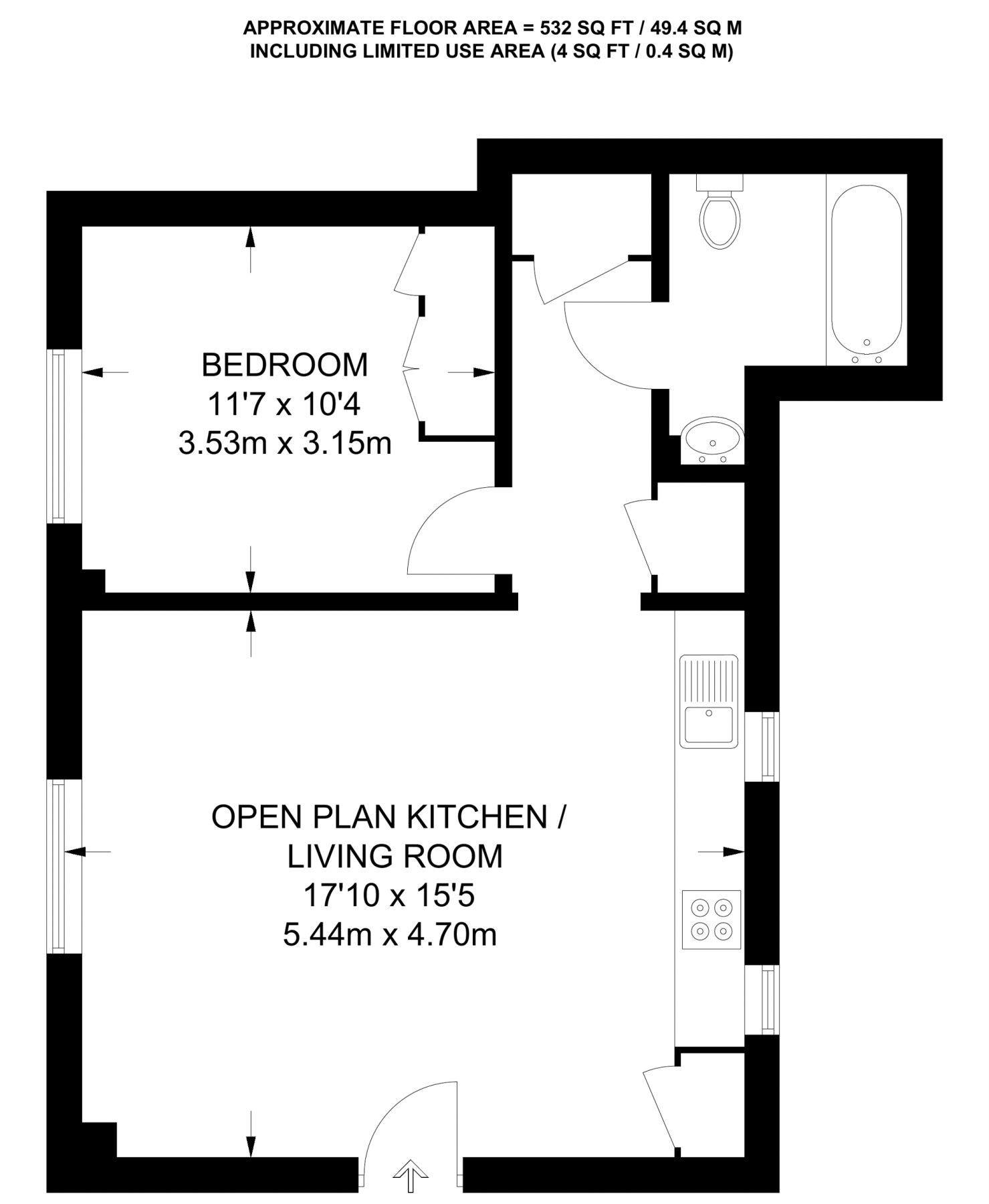 One Bedroom Apartment_Open Plan Kitchen and Living Room