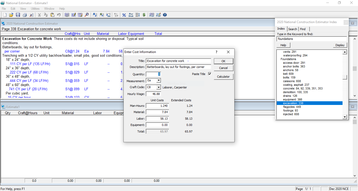 Spit Window_Cost Book and Blank Estimate View - National Estimator
