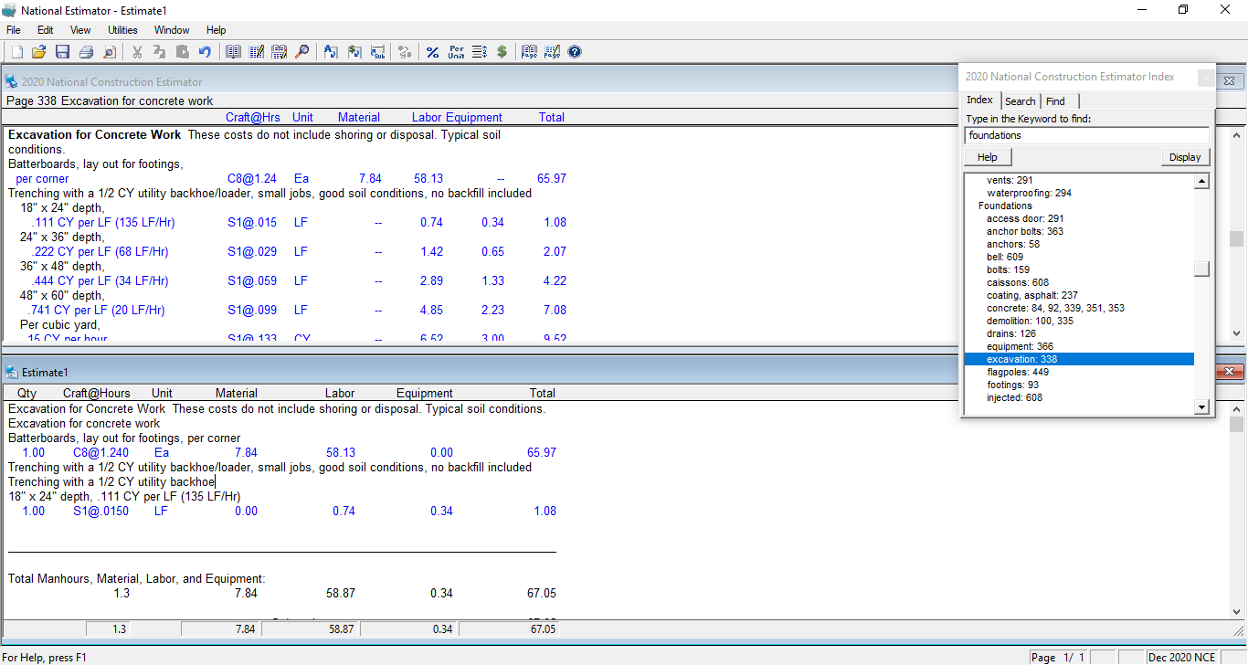 Spit Window_Cost Book and Estimate View - National Estimator