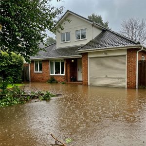 house yard flooded by rainwater